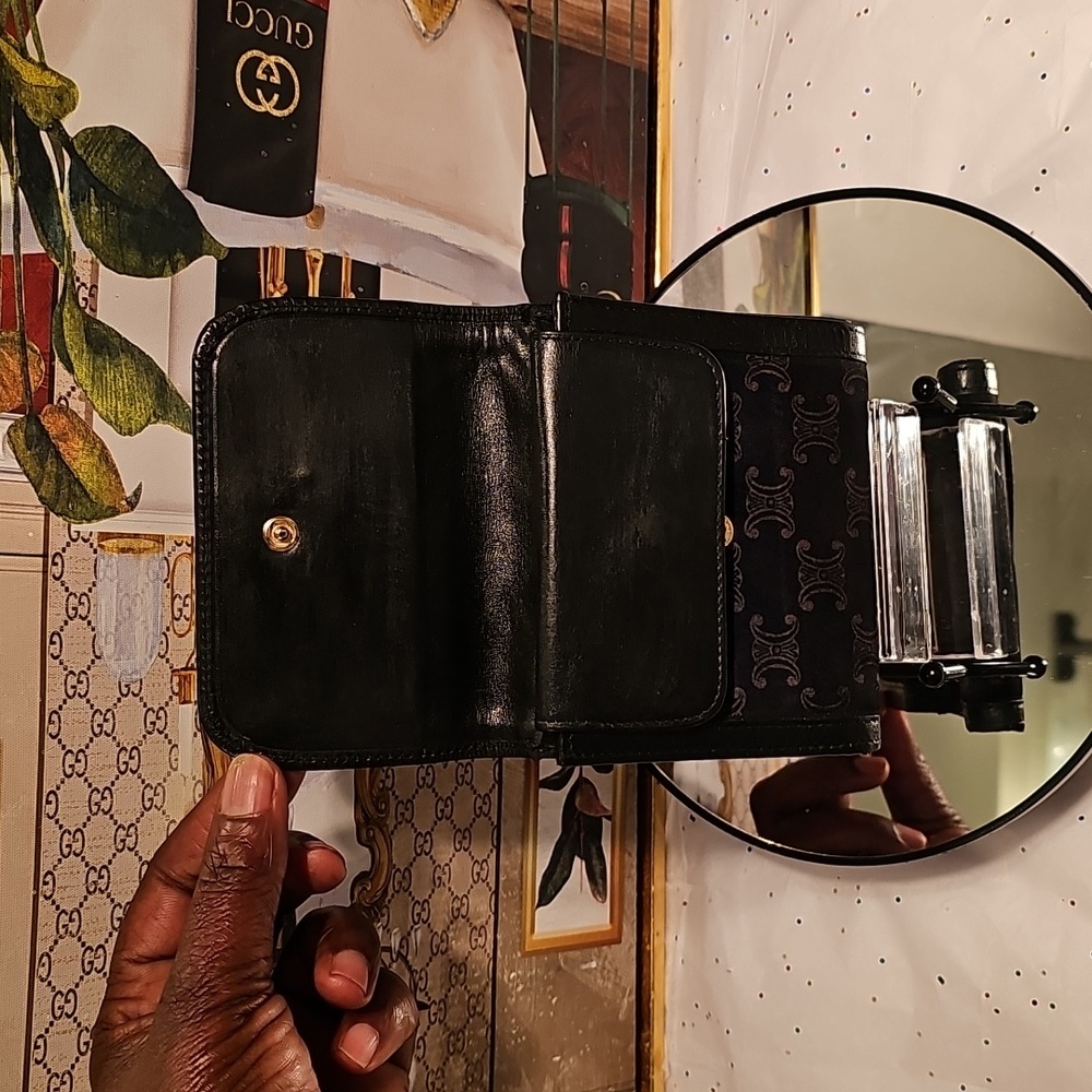 Celine Paris Black Leather & Suede Textured Wallet with Gold Clasp - Picture 7 of 16